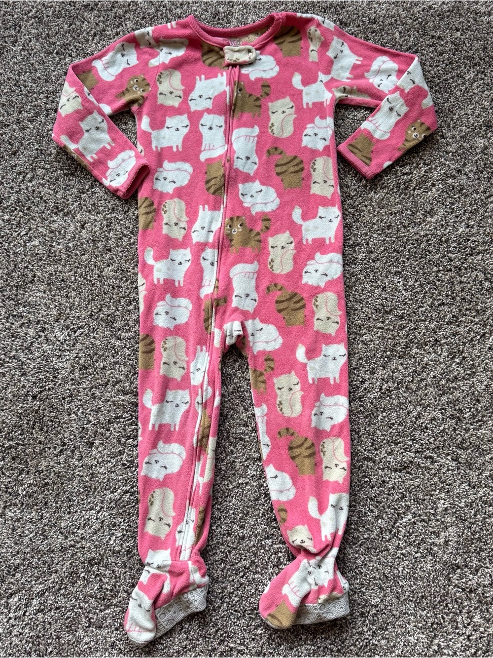 Carter's Pink Cat-Print Fleece Footed One-Piece